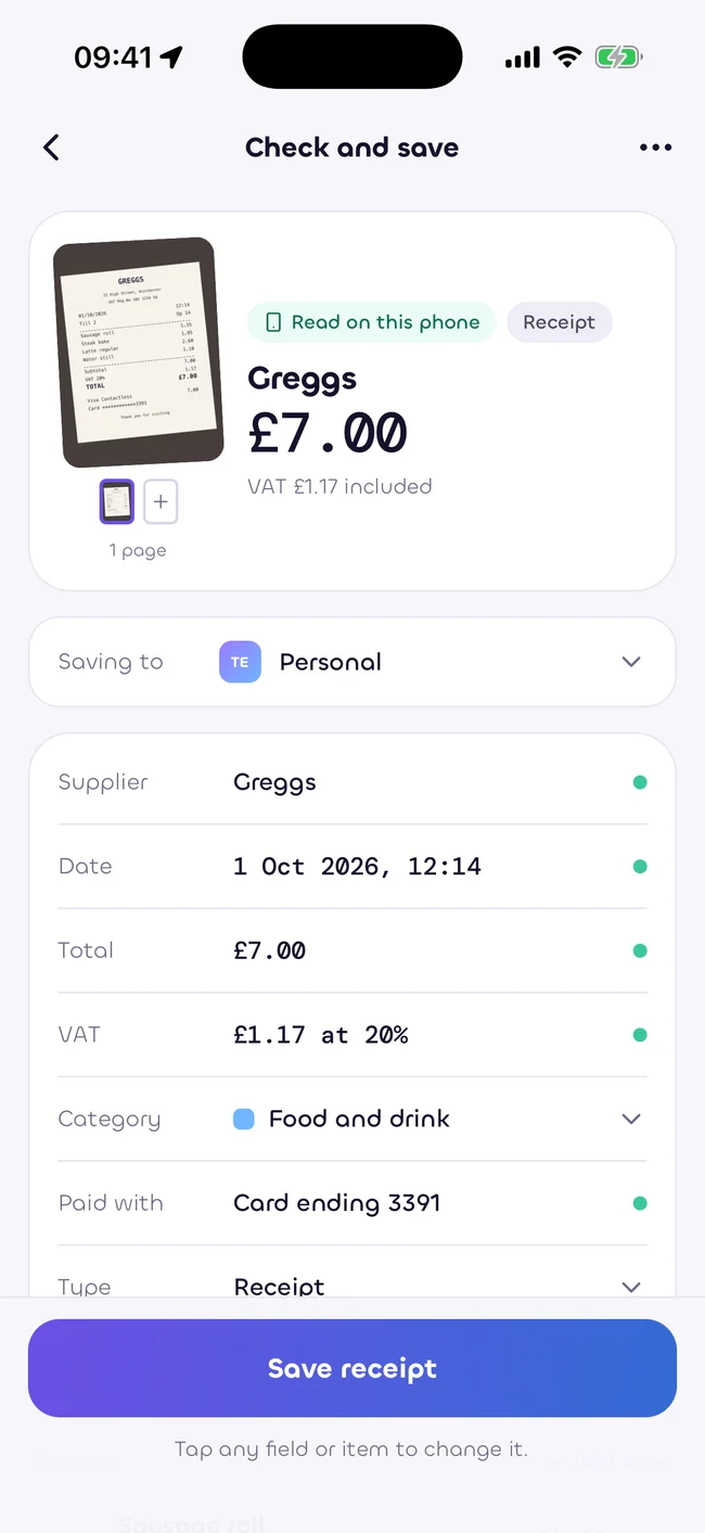 Receipt reading on the Sukiri phone app